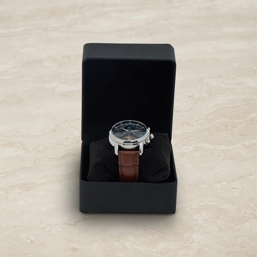 Thomas Tompion Brown Leather Skeleton Watch, Automatic Mens Gift