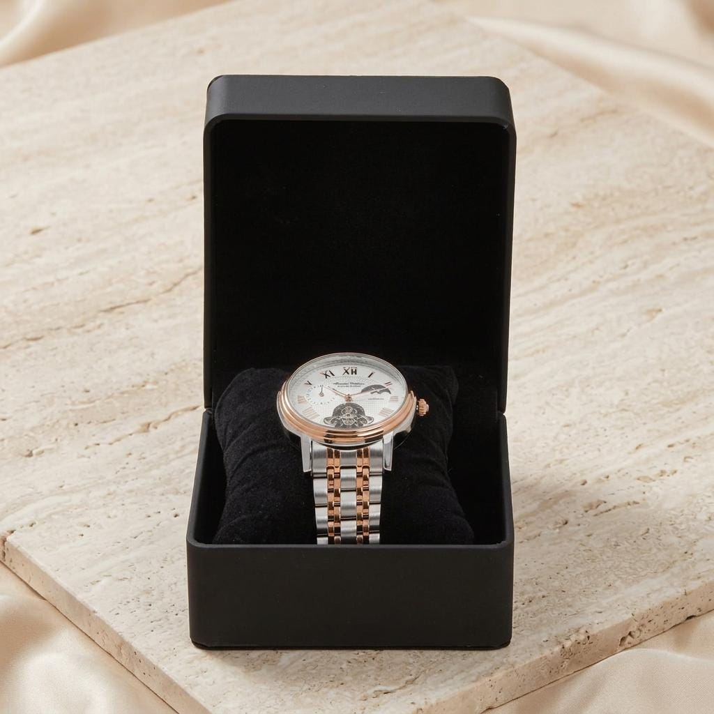 Thomas Tompion Automatic Watch, Two-Tone Steel, Open Heart Moonphase Gift