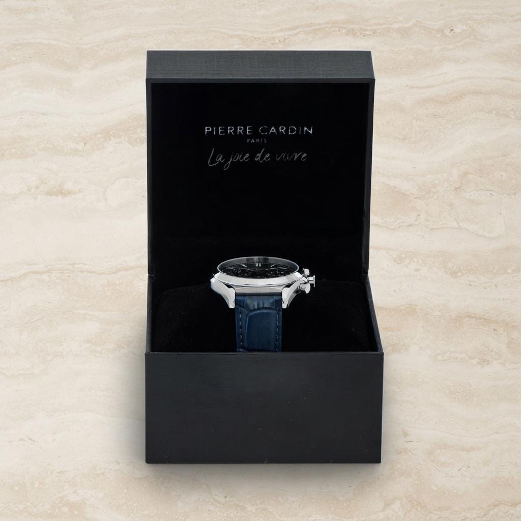 Pierre Cardin Blue Chronograph Watch, Mens Leather Watch, Gift for Him