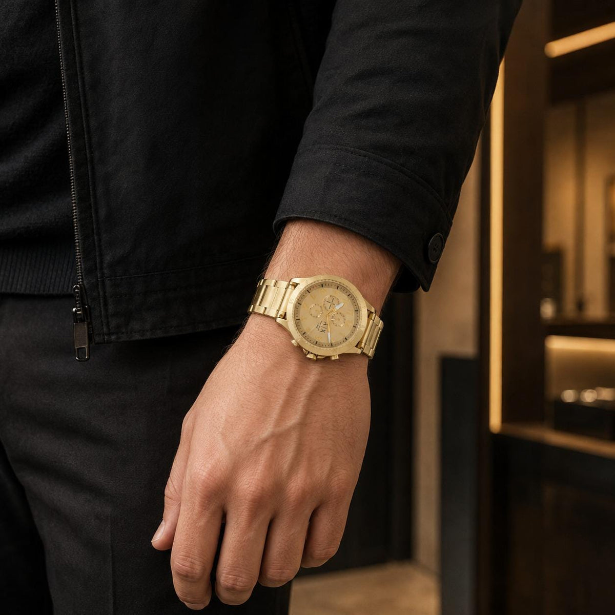 Armani Exchange Gold Tone Chronograph Watch, Oversized Mens Gift