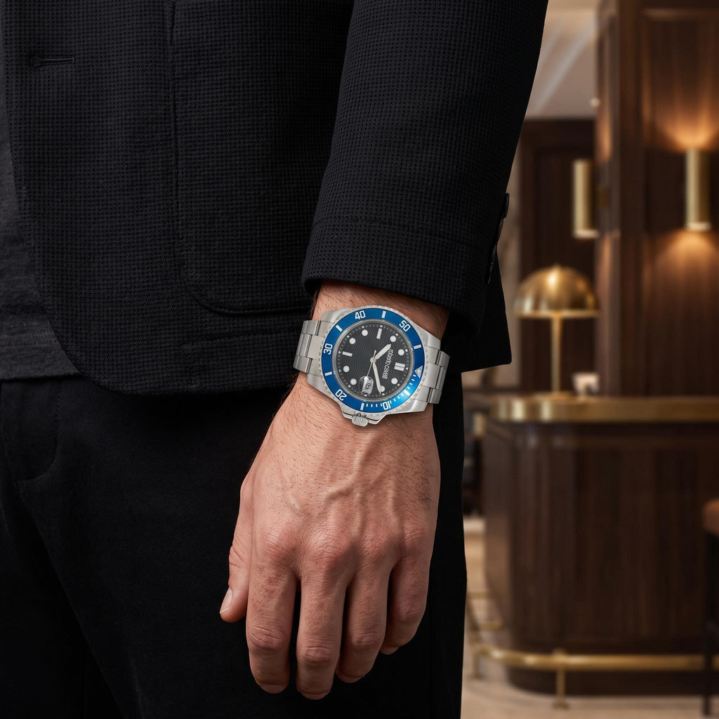 Roberto Cavalli Silver & Blue Watch, Mens Gift, Stainless Steel Diver Watch