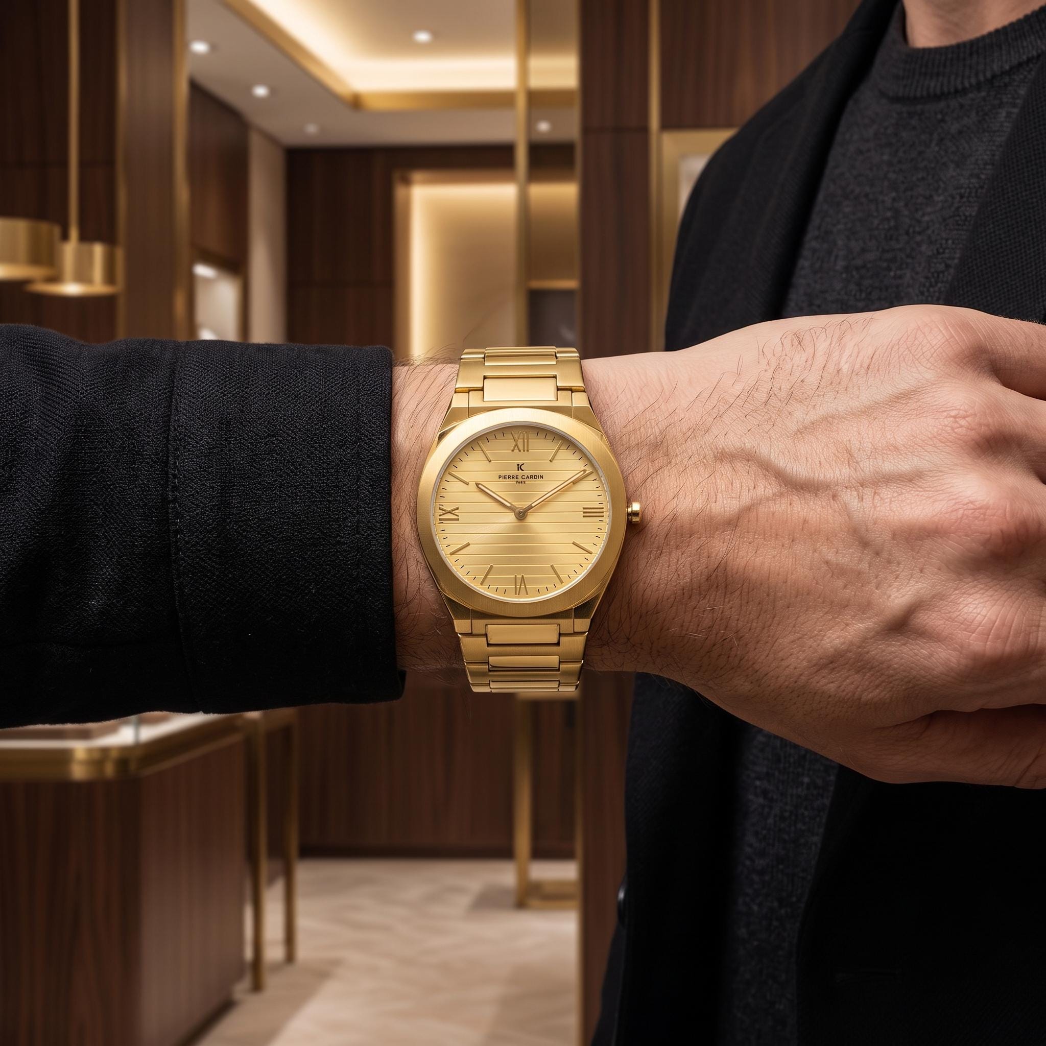 Pierre Cardin Gold Tone Watch, Mens Stainless Steel Wristwatch, Minimalist Gift