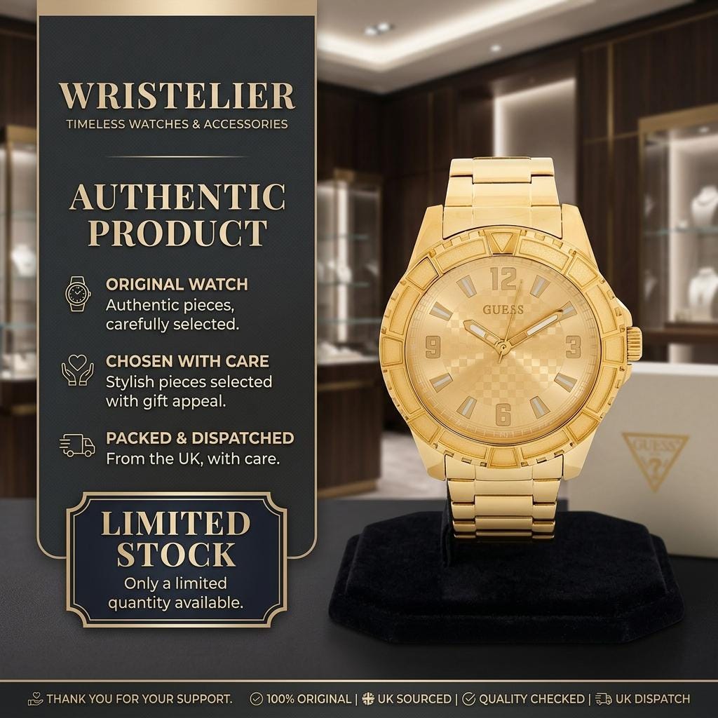 Guess Gold Explorer Watch, Men's Stainless Steel Wristwatch, Gift for Him
