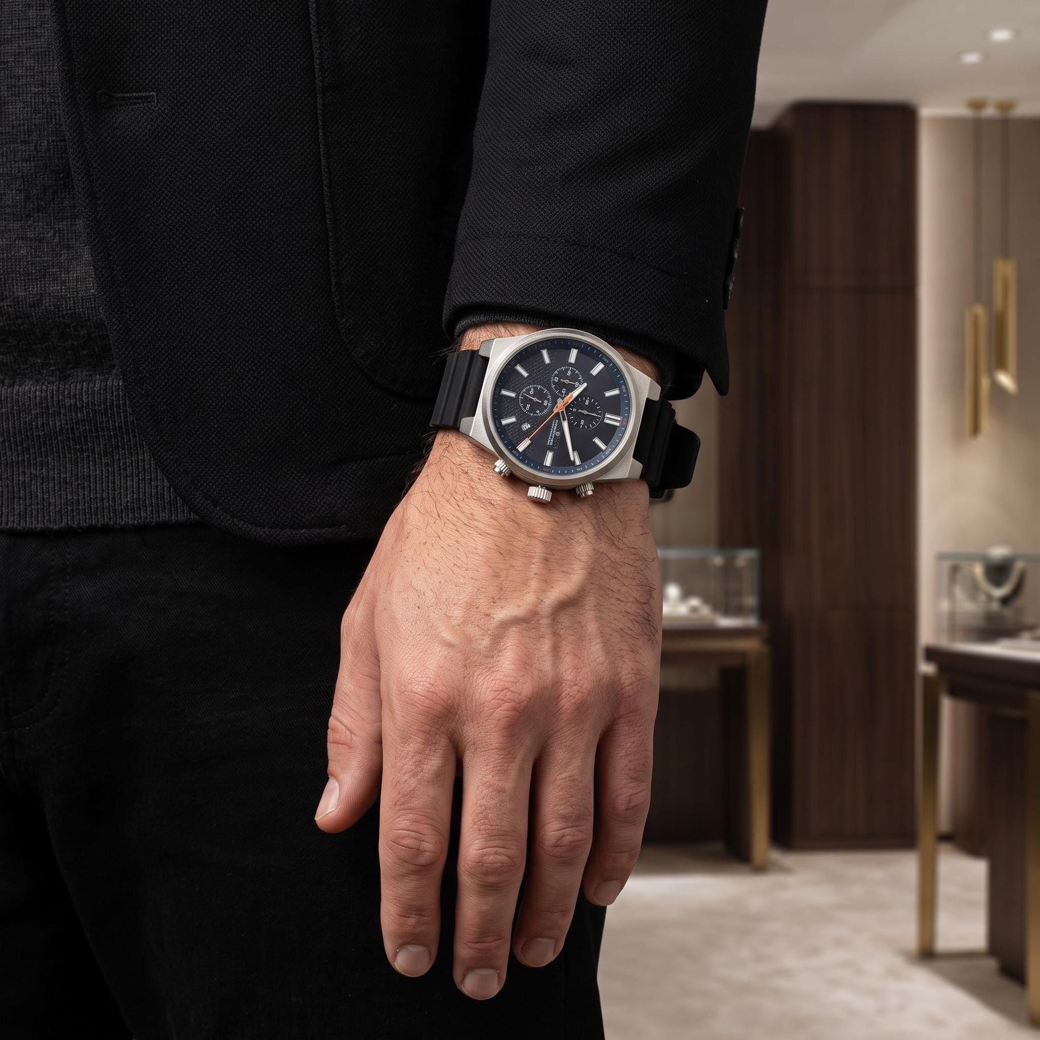 Predator Chronograph Watch, Blue & Silver Men's Gift, Silicone Strap