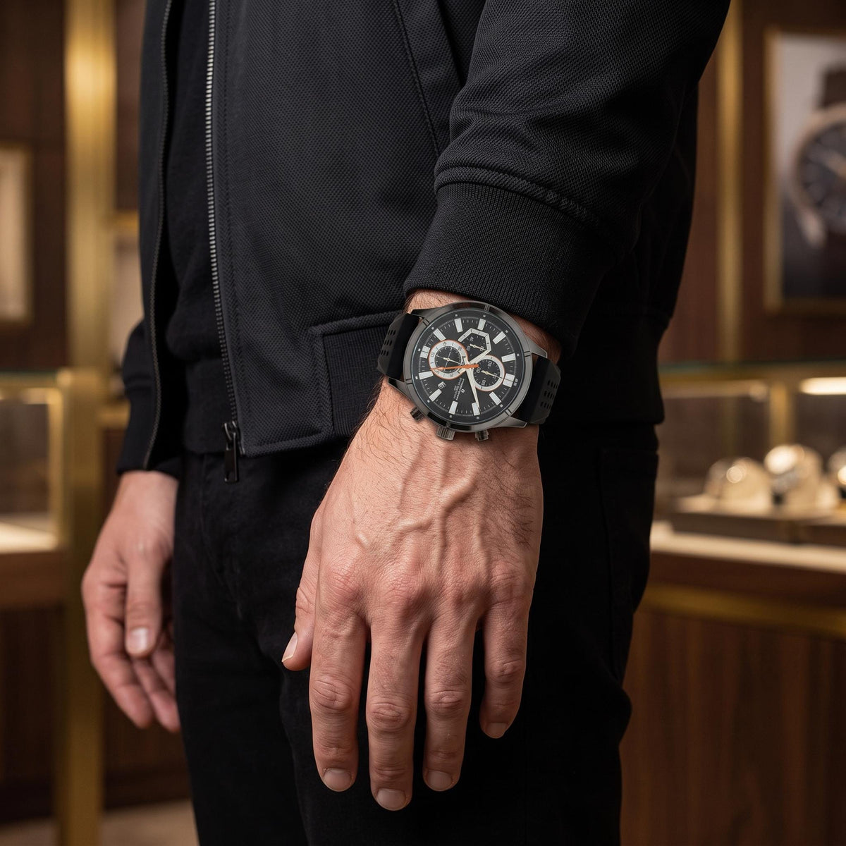 Predator Black Sports Chronograph Watch, Men's Gift, Silicone Strap