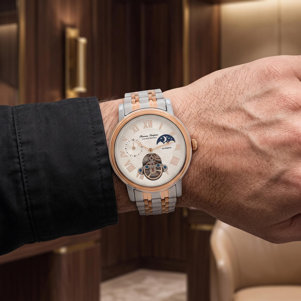 Thomas Tompion Automatic Watch, Two-Tone Steel, Open Heart Moonphase Gift