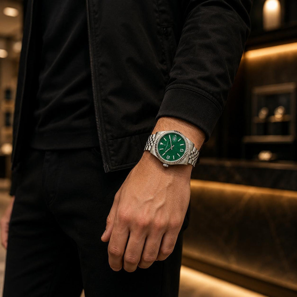 Pierre Cardin Silver Watch, Green Textured Dial, Mens Gift, Stainless Steel