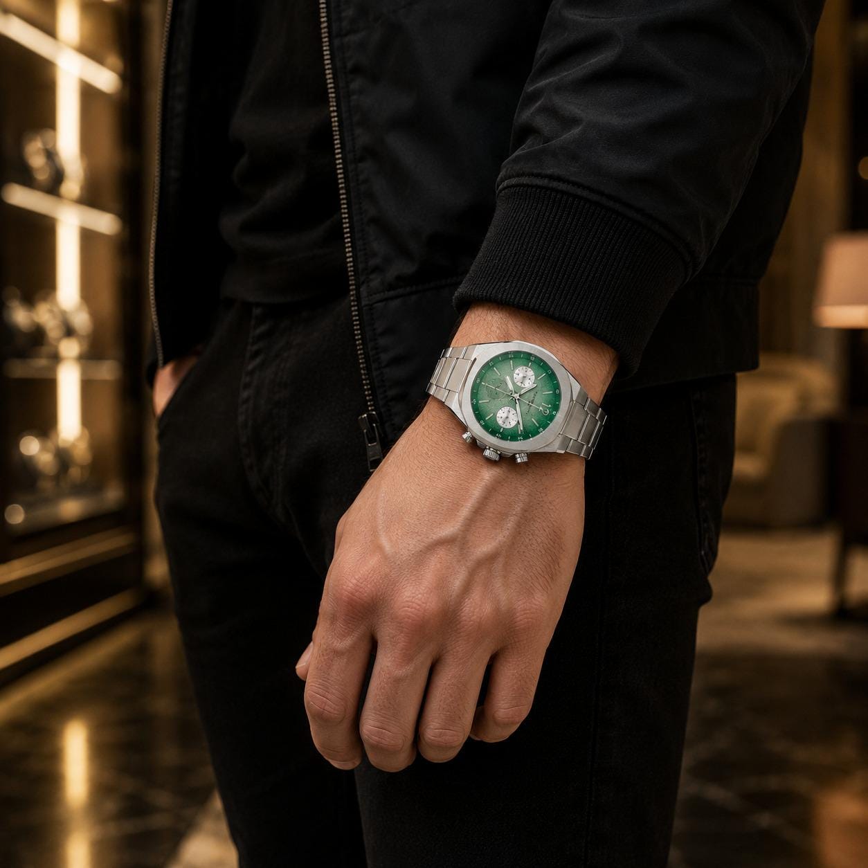 Pierre Cardin Green Dial Chronograph Watch, Stainless Steel Mens Gift