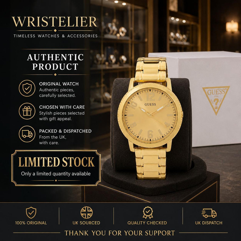 Guess Gold Tone Stainless Steel Watch, Luxury Mens Gift, Link Bracelet