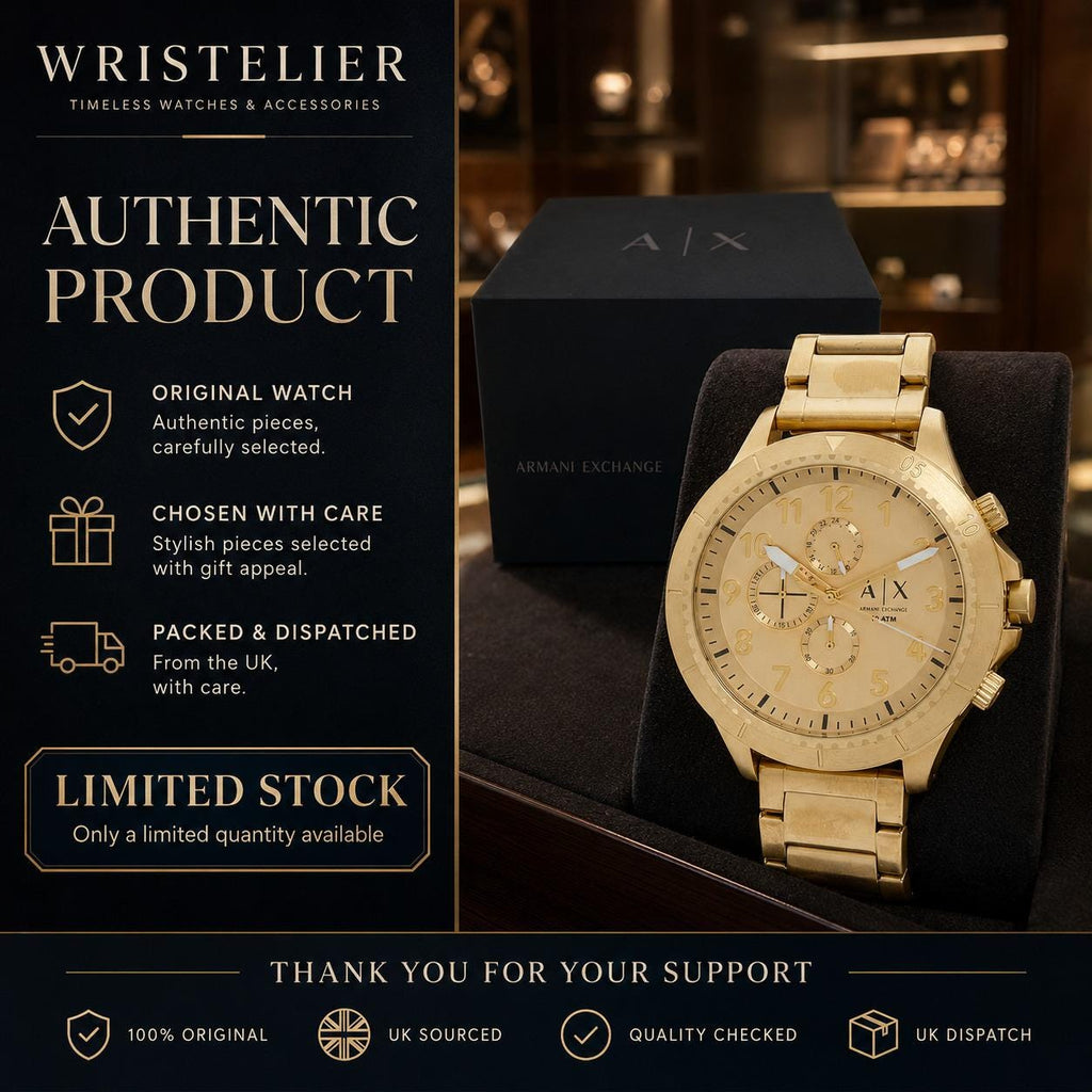Armani Exchange Gold Tone Chronograph Watch, Oversized Mens Gift