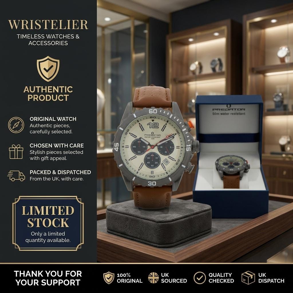 Predator Brown Leather Chronograph Watch, Mens Sport Gift
