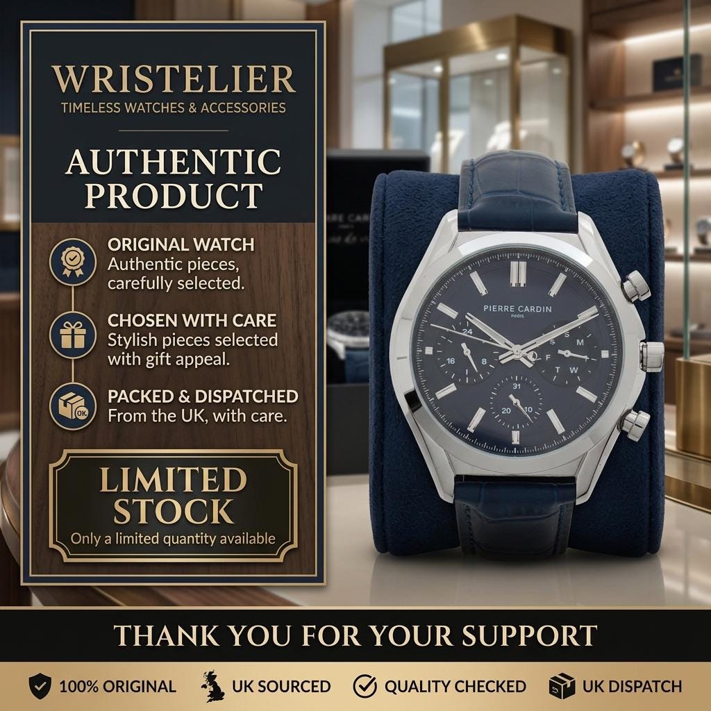 Pierre Cardin Blue Chronograph Watch, Mens Leather Watch, Gift for Him