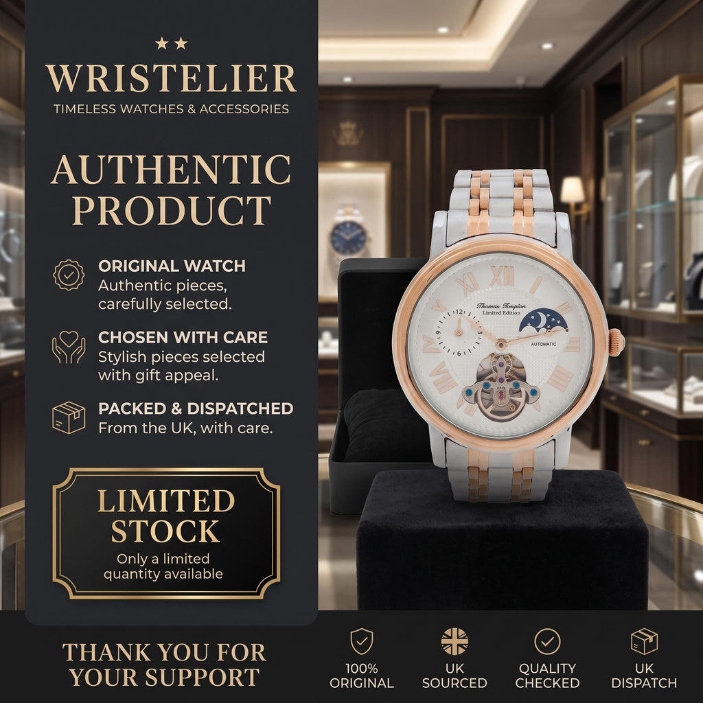 Thomas Tompion Automatic Watch, Two-Tone Steel, Open Heart Moonphase Gift