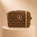 US Polo Assn Brown Jacquard Crossbody Bag, Monogram Shoulder Handbag, Tan Logo Purse, Adjustable Strap Bag, Gift for Her