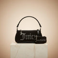 Juicy Couture Black Velvet Shoulder Bag, Rhinestone Handbag, Matching Pouch, Silver Charm Purse, Gift for Her