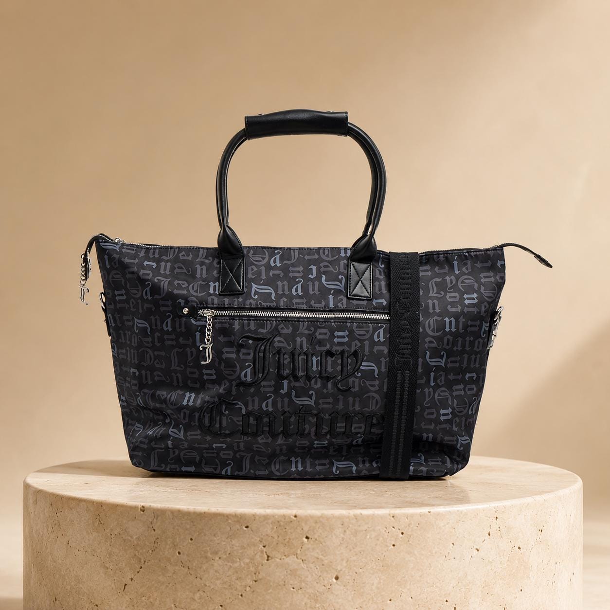 Juicy Couture Black Monogram Weekend Tote Bag – Spacious Travel Carryall