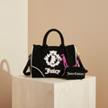 Juicy Couture Black Iris Scottie Towelling Tote Bag, Embroidered Logo Handbag, Pink Detail