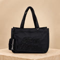 Juicy Couture Black Frida Rhinestone Tote Bag With Wallet, Velour Shoulder Bag, Embroidered Logo Handbag, Women’s Designer Bag