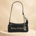 Juicy Couture Black Jasmine Shoulder Bag, Silver Chain Logo Handbag, Black Designer Purse, Women’s Shoulder Bag, Gift for Her