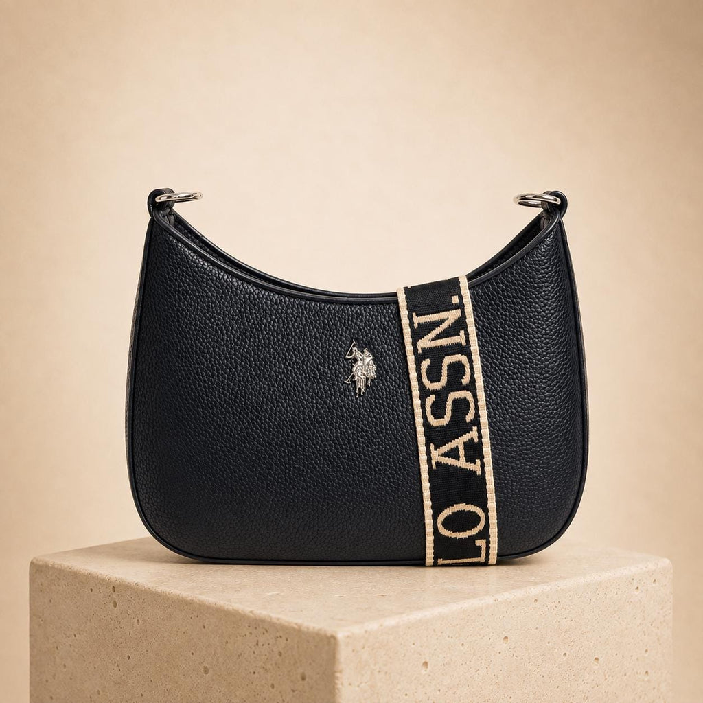 U.S. Polo Assn Black Crossbody Bag, Mansion Shoulder Bag, Women’s Wide Strap Handbag, Everyday Black Bag, Gift for Her