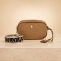 U.S. Polo Assn Brown Crossbody Bag, Suede Camera Bag, Logo Shoulder Purse, Adjustable Woven Strap, Everyday Handbag, Gift for Her