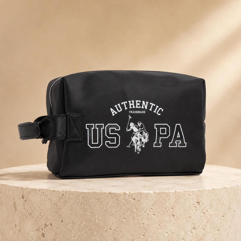 U.S. Polo Assn. Black Cosmetic Bag, Makeup Toiletry Bag, Travel Beauty Organiser, Zip Wash Bag, Makeup Storage, Gift for Her