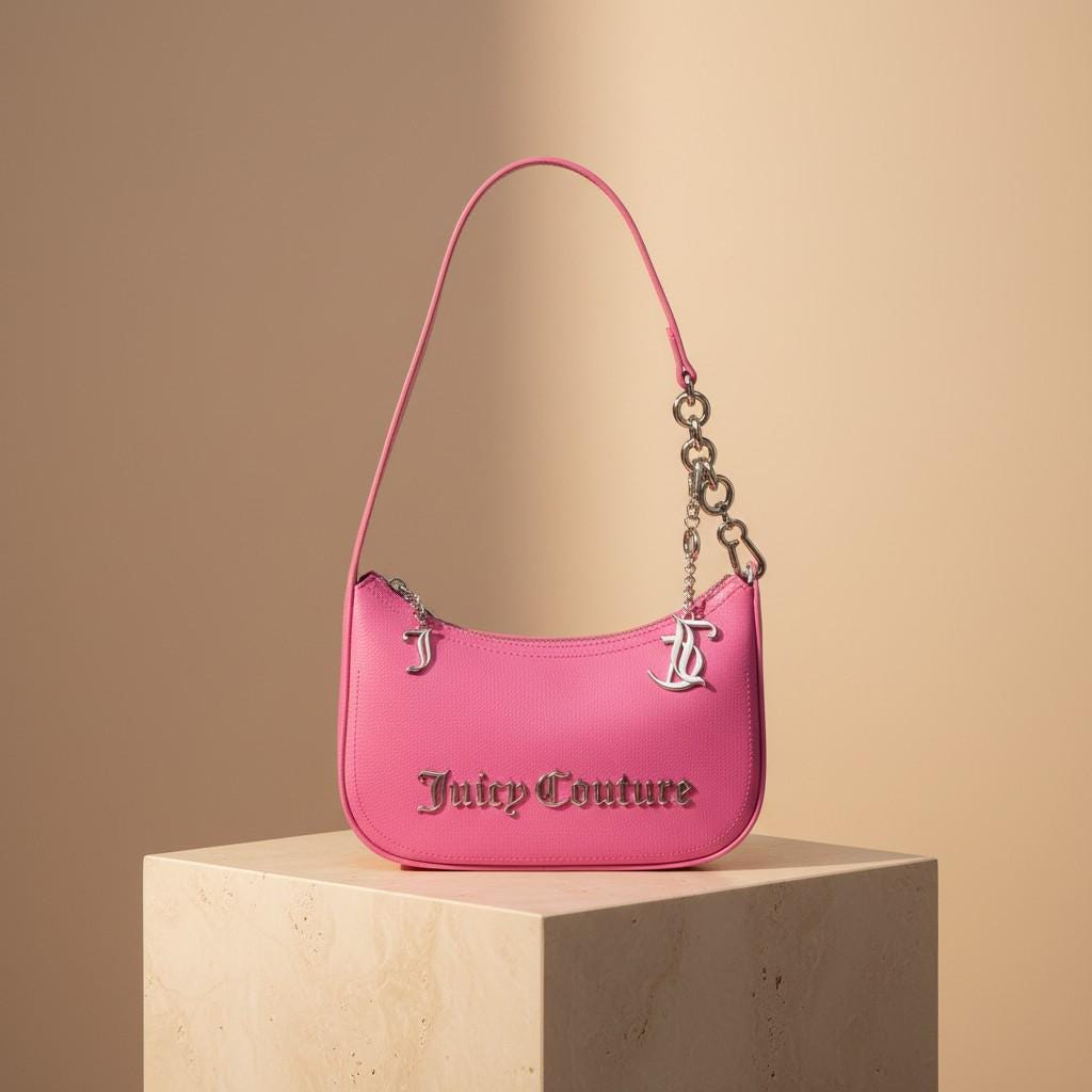 Juicy Couture Pink Shoulder Bag, Y2K Handbag, Silver Chain Purse, Pink Mini Bag, 2000s Style Gift for Her
