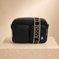 U.S. Polo Assn Black Crossbody Bag, Womens Camera Bag, Multi Pocket Shoulder Bag, Adjustable Logo Strap, Everyday Travel Purse