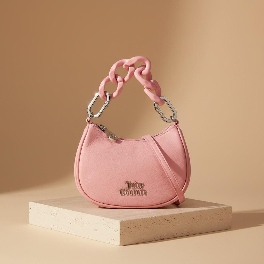 Juicy Couture Pink Grab Bag, Pink Shoulder Bag, Chunky Chain Handbag, Faux Leather Purse, Detachable Strap, Gift for Her