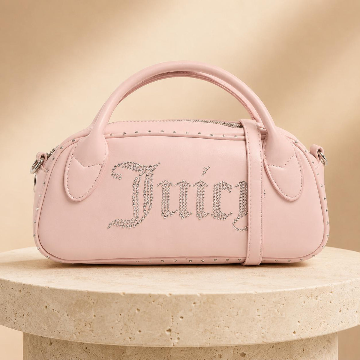 Juicy Couture Light Pink Shoulder Bag, Rhinestone Logo Handbag, Pink Crossbody Bag, Kimberly Top Handle Purse, Gift for Her