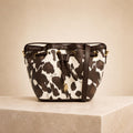 US Polo Assn Cow Print Bucket Bag, Brown & Cream Crossbody Handbag, Drawstring Shoulder Bag, Gold Hardware, Gift for Her