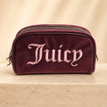 Juicy Couture Burgundy Velour Cosmetic Bag, Pink Embroidered Makeup Bag, Gold Zip Beauty Case, Makeup Storage Bag, Gift for Her