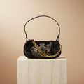 Juicy Couture Black Shoulder Bag, Gold Chain Crossbody Bag, Heart Charm Handbag, Embossed Crest Purse, Gift for Her