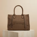 Juicy Couture Brown Tote Bag, Large Canvas Shoulder Bag, Embellished Logo Handbag, Detachable Strap, Womens Everyday Bag