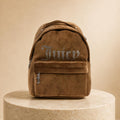 Juicy Couture Brown Velvet Kimberly Backpack, Rhinestone Logo Backpack, Velour Womens Rucksack, Brown Day Bag, Gift for Her