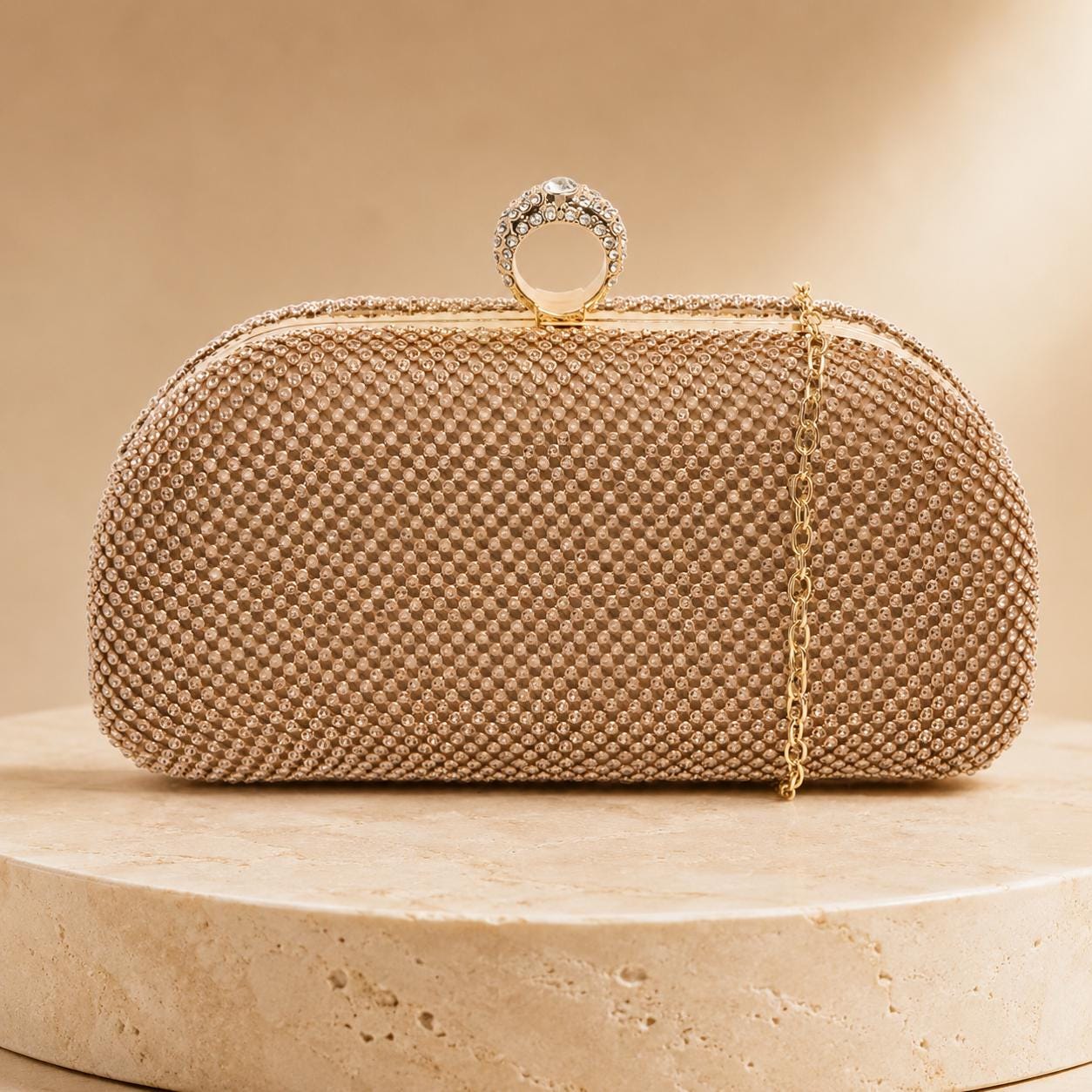 Juicy Couture Tan Grab Bag, Embellished Evening Clutch Bag, Gold Chain Shoulder Bag, Sparkle Party Purse, Gift for Her