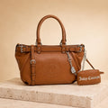 Juicy Couture Tan Shoulder Bag, Twig Narrative Handbag, Brown Crossbody Bag with Pouch, Silver Charm Designer Bag