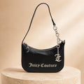 Juicy Couture Black Jasmine Shoulder Bag, Silver Chain Charm Handbag, Logo Zip Purse, Women’s Designer Bag, Gift for Her