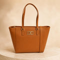 U.S. Polo Assn Tan Tote Bag, Large Shoulder Handbag, Brown Everyday Bag, Gold Logo Work Tote, Womens Shopper Bag, Gift for Her