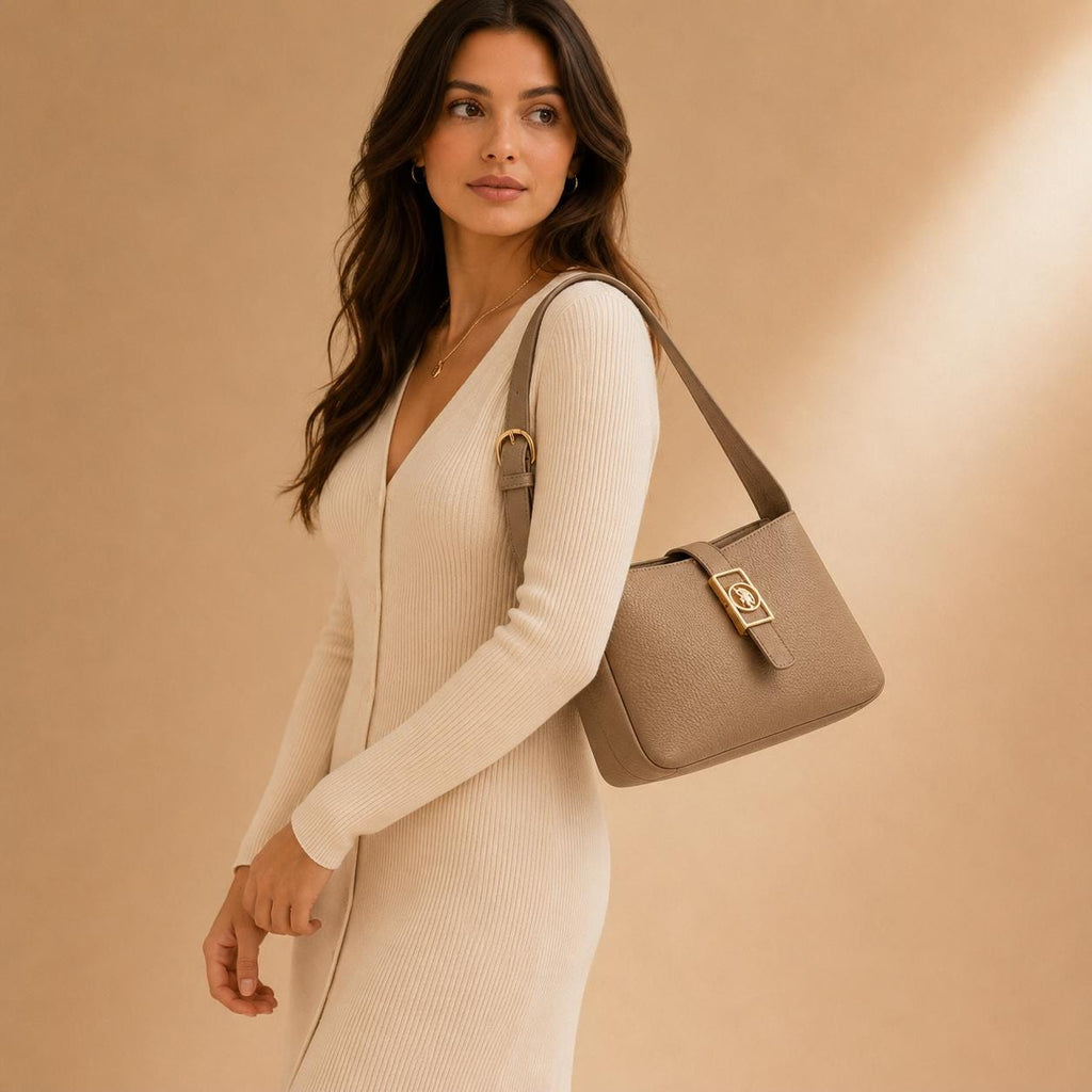 US Polo Assn Beige Shoulder Bag, Sun Faded Handbag, Adjustable Strap Purse, Gold Emblem Everyday Bag, Gift for Her