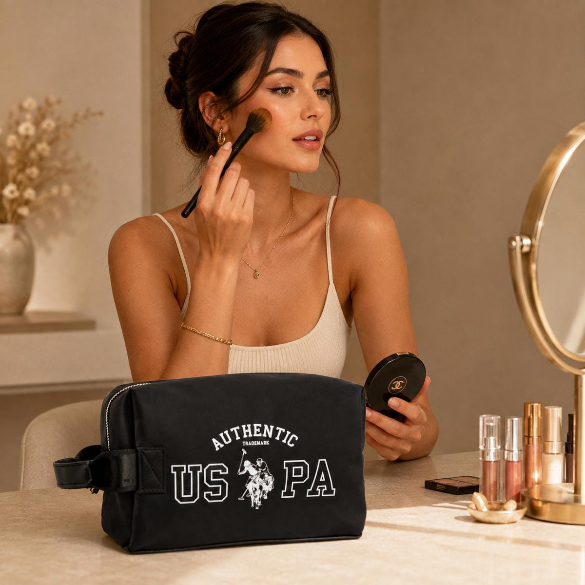 U.S. Polo Assn. Black Cosmetic Bag, Makeup Toiletry Bag, Travel Beauty Organiser, Zip Wash Bag, Makeup Storage, Gift for Her