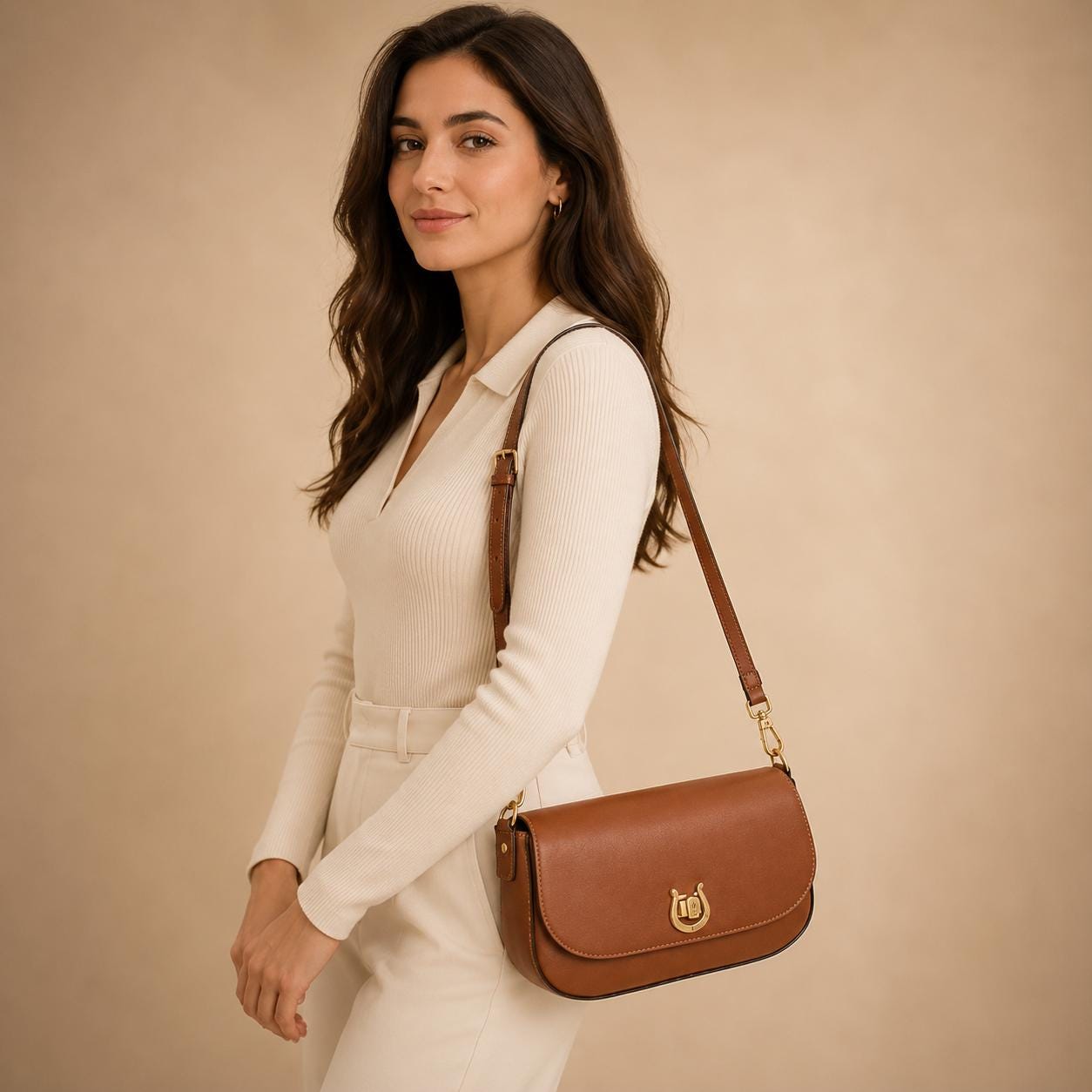 U.S. Polo Assn Brown Crossbody Bag & Pouch, Adjustable Shoulder Bag, Gold Hardware Handbag, Womens Everyday Purse, Gift for Her