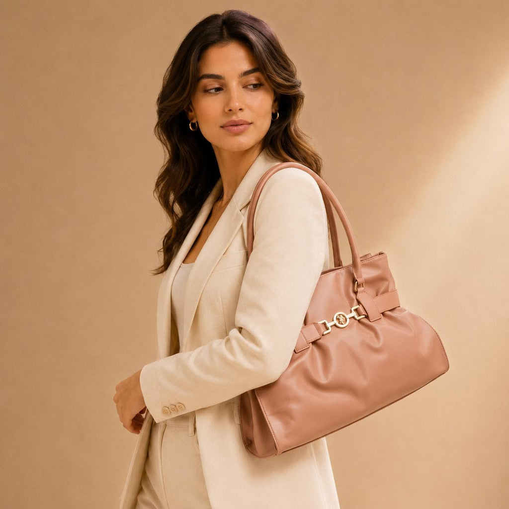 US Polo Assn Peach Tote Bag, Jane Large Shoulder Handbag, Gold Horsebit Shopper Bag, Everyday Womens Purse, Gift for Her