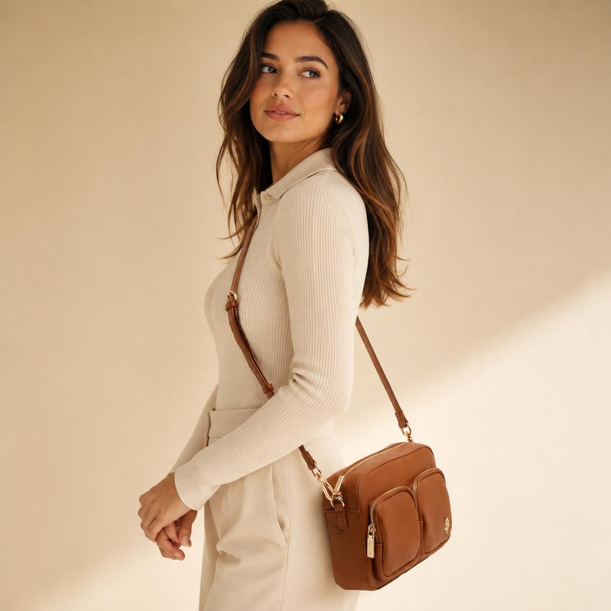U.S. Polo Assn. Brown Crossbody Bag, Logo Strap Shoulder Bag, Multi Pocket Handbag, Adjustable Strap, Gift for Her