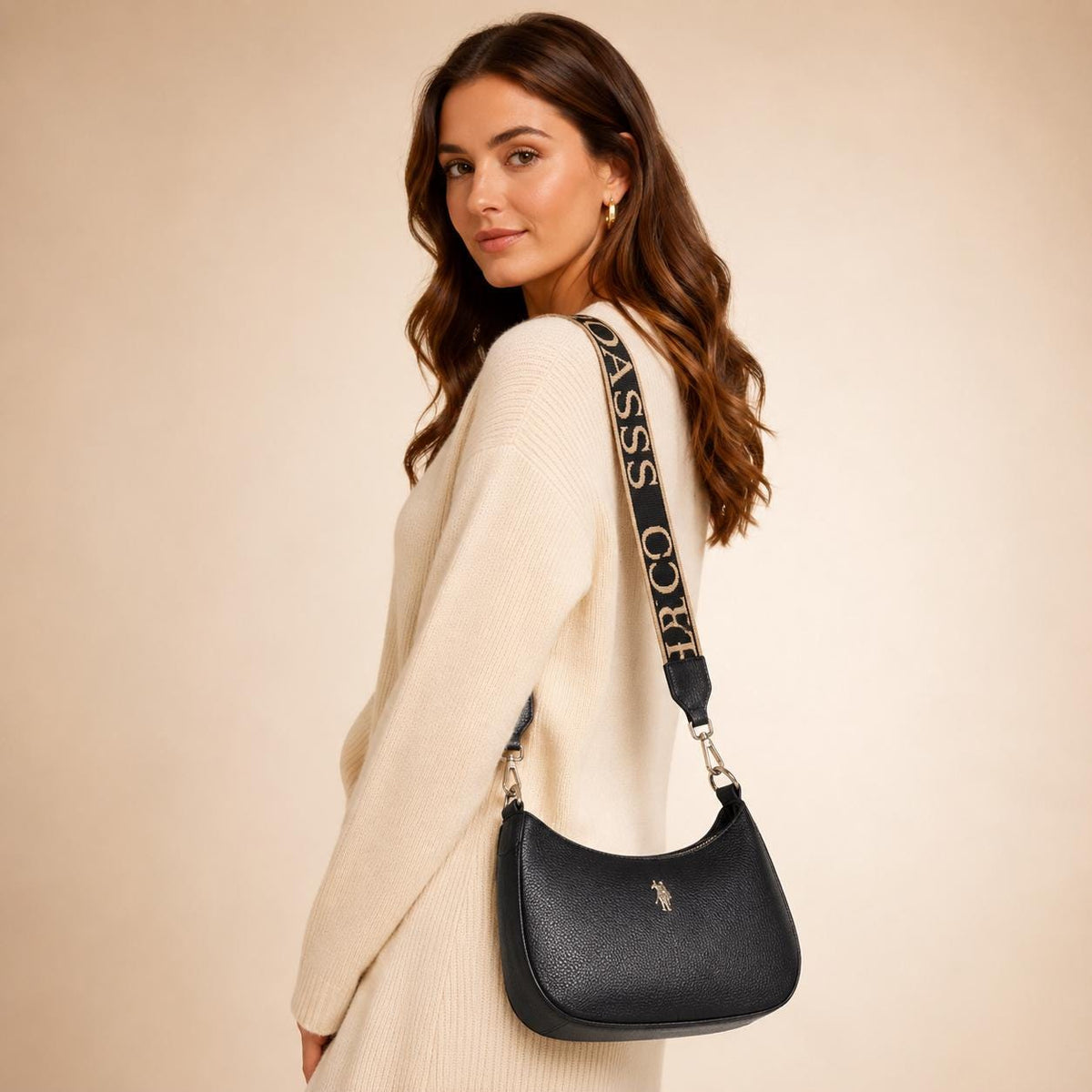 U.S. Polo Assn Black Crossbody Bag, Mansion Shoulder Bag, Women’s Wide Strap Handbag, Everyday Black Bag, Gift for Her