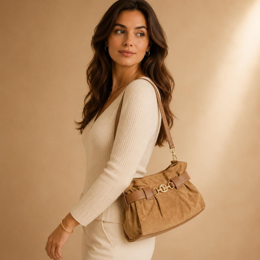 US Polo Assn Light Brown Crossbody Bag, Jane Shoulder Handbag, Gold Horsebit Purse, Adjustable Strap Bag, Everyday Bag, Gift for Her