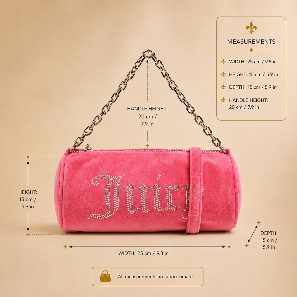 Juicy Couture Pink Barrel Bag, Velour Shoulder Bag, Rhinestone Logo Handbag, Silver Chain Purse, Pink Handbag, Gift for Her