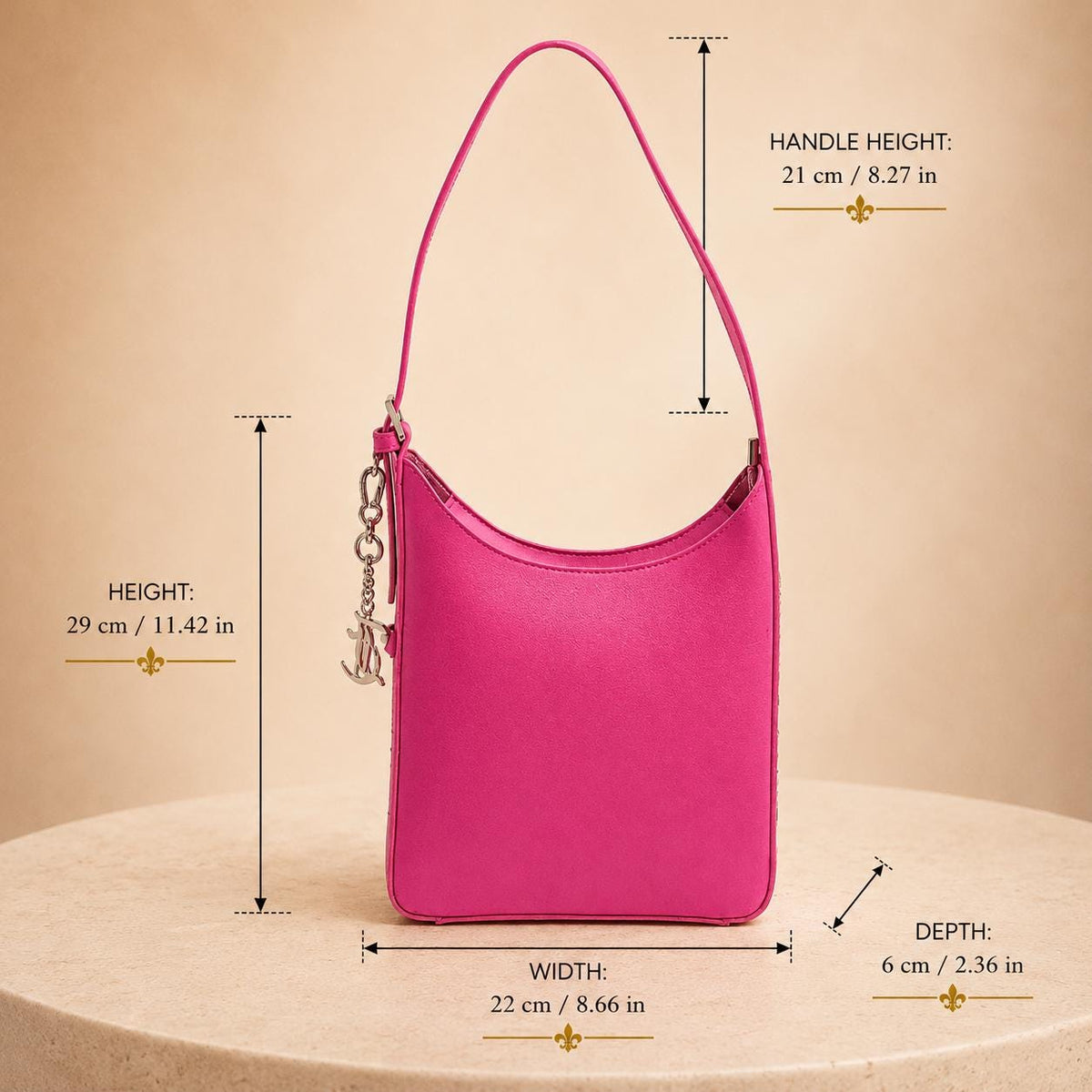 Juicy Couture Pink Tote Bag, Jasmine Shoulder Bag, Hot Pink Handbag, Silver Charm Purse, Womens Designer Bag, Gift for Her