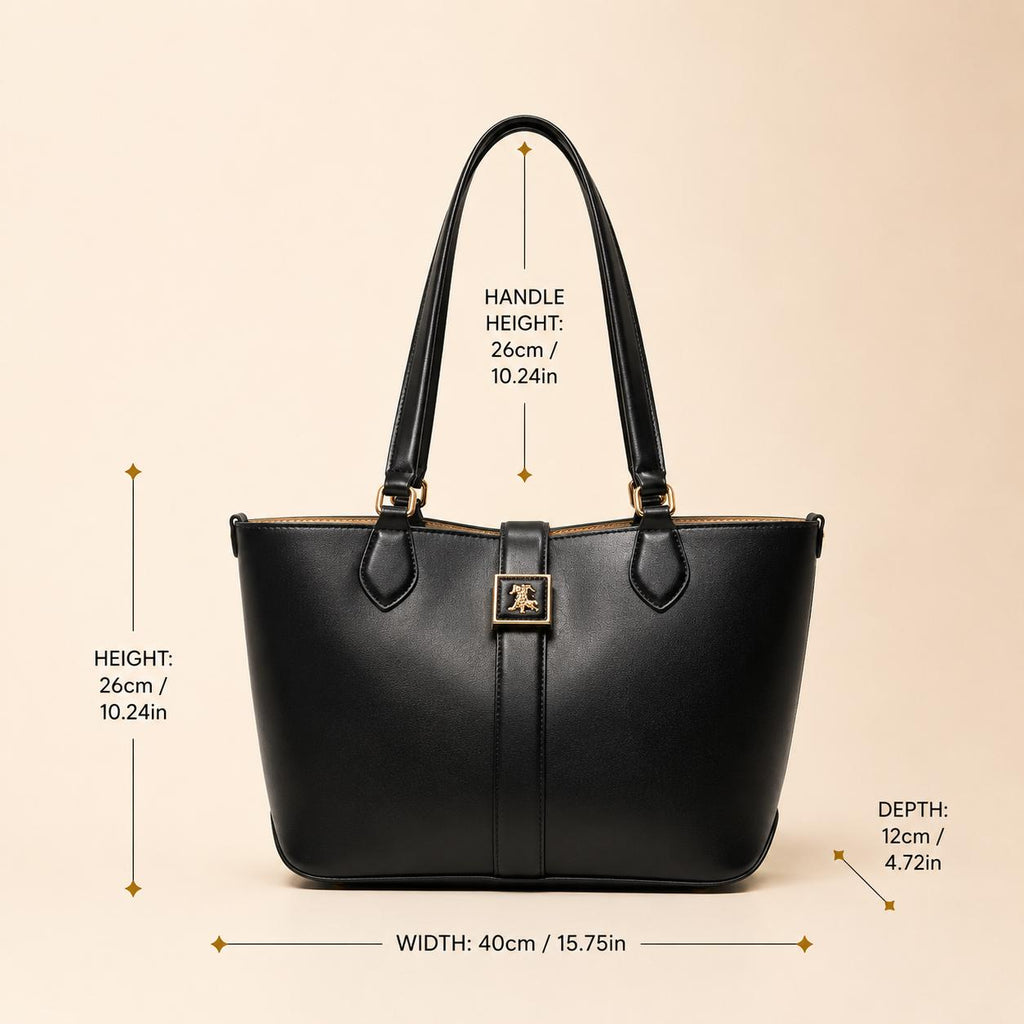 US Polo Assn Black Margaret Tote Bag, Womens Large Shoulder Handbag, Gold Logo Work Shopper Bag with Pouch, Gift for Her