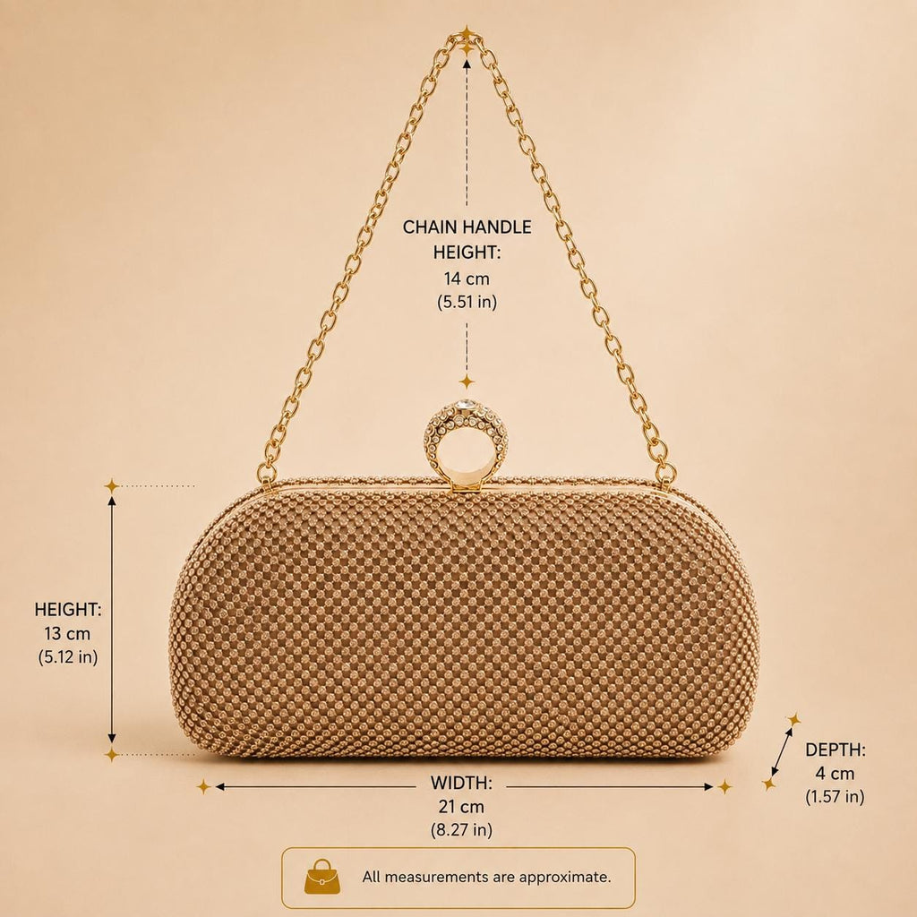 Juicy Couture Tan Grab Bag, Embellished Evening Clutch Bag, Gold Chain Shoulder Bag, Sparkle Party Purse, Gift for Her